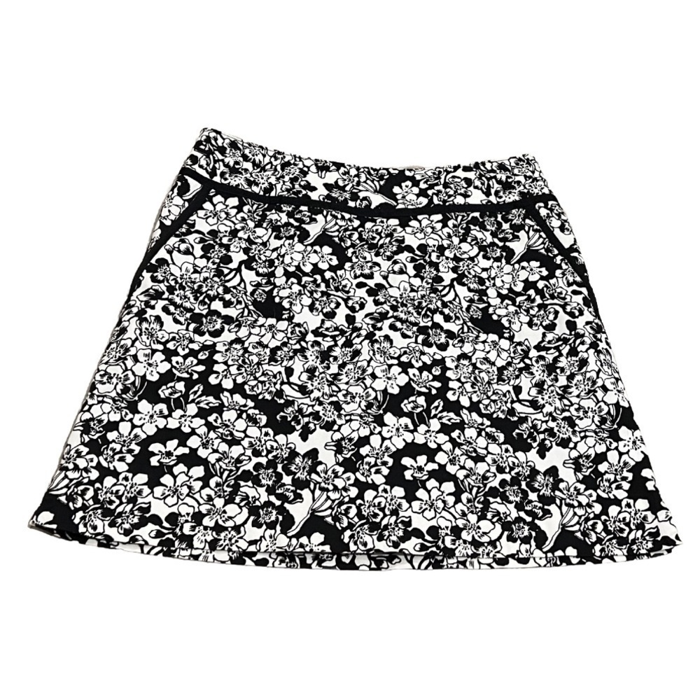 Liz Golf Skort Cotton Poly Spandex Size 6 Black White Floral Stretch Mid Rise